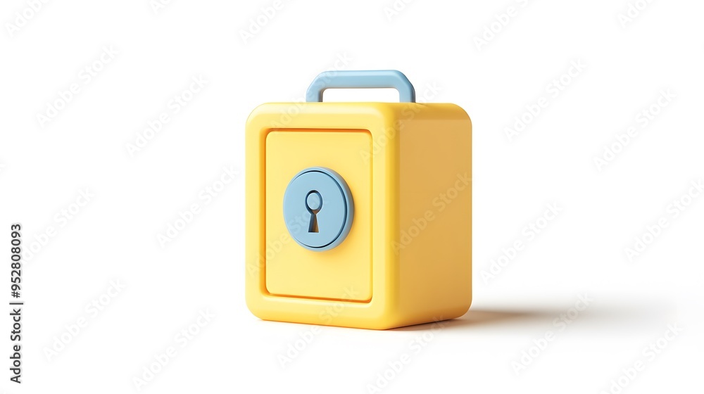 Poster cartoon 3d icon of safe with lock. 3d illustration for finance and banking on white background. simp