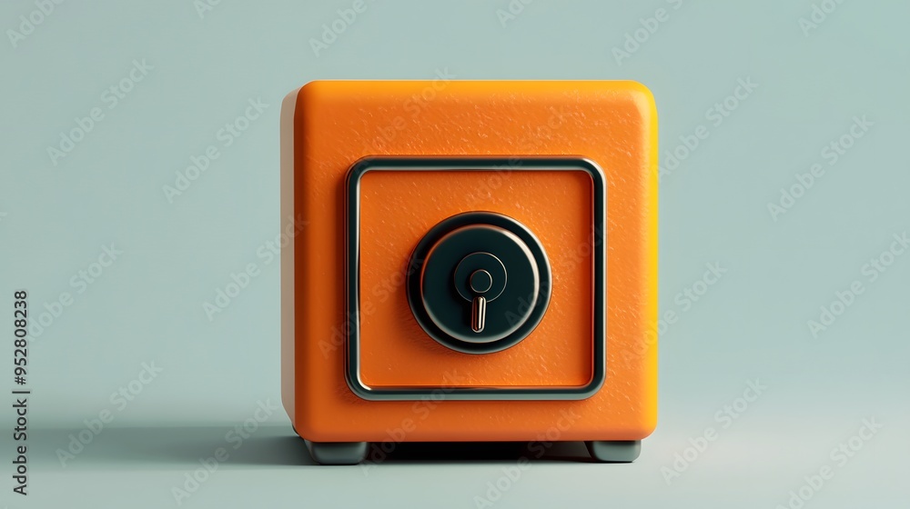 Poster 
cartoon 3d icon of safe with lock. 3d illustration for finance and banking on white background. simple 3d rendering of safe on platform, white background