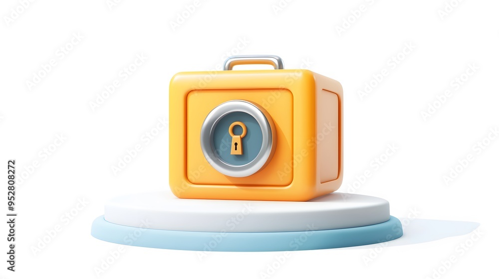 Poster cartoon 3d icon of safe with lock. 3d illustration for finance and banking on white background. simp