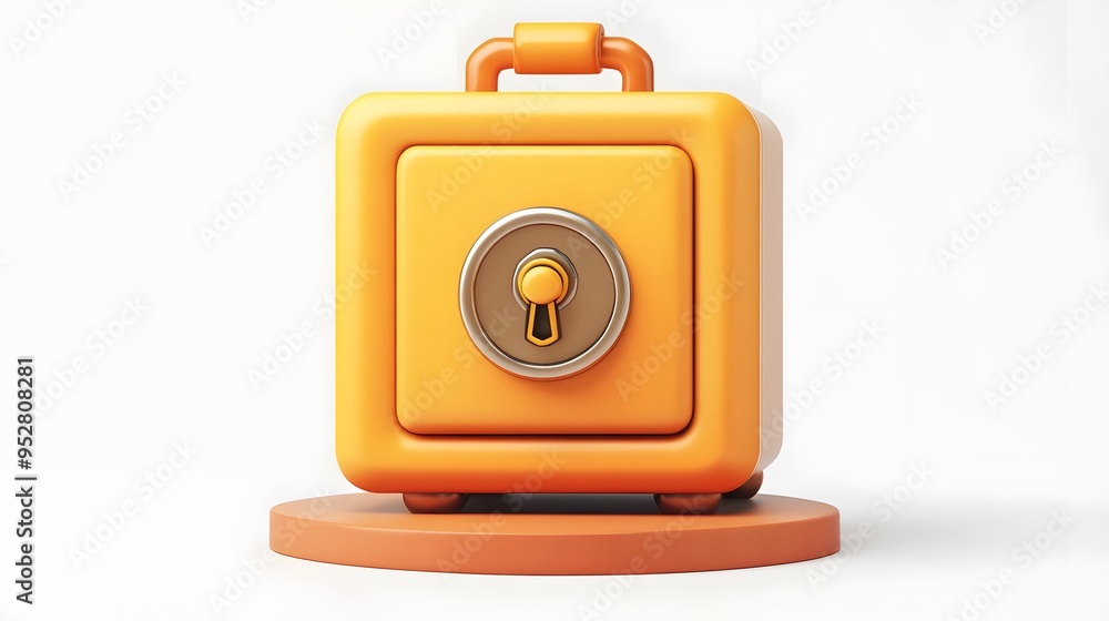 Poster cartoon 3d icon of safe with lock. 3d illustration for finance and banking on white background. simp