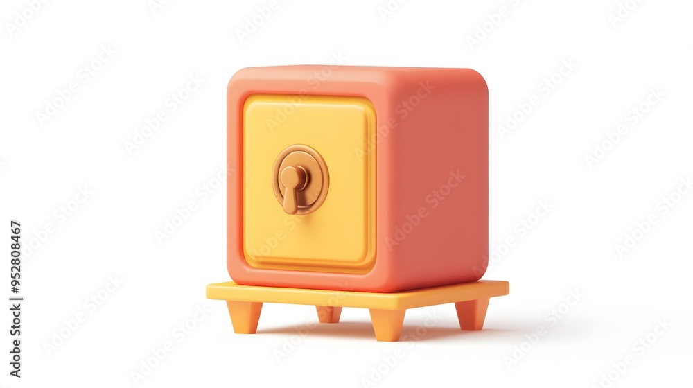 Poster cartoon 3d icon of safe with lock. 3d illustration for finance and banking on white background. simp