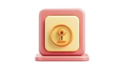 
cartoon 3d icon of safe with lock. 3d illustration for finance and banking on white background. simple 3d rendering of safe on platform, white background