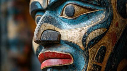 Close-Up of Traditional Inuit Face Mask with Bold Patterns
