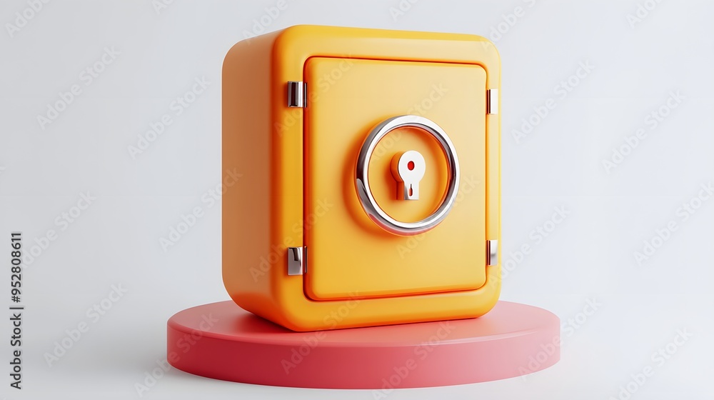 Poster cartoon 3d icon of safe with lock. 3d illustration for finance and banking on white background. simp