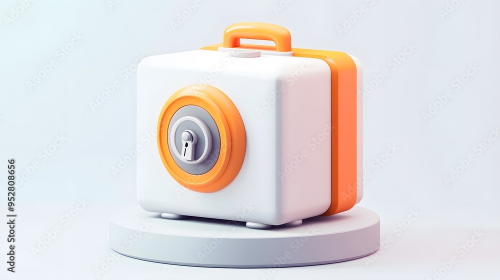 Poster cartoon 3d icon of safe with lock. 3d illustration for finance and banking on white background. simp
