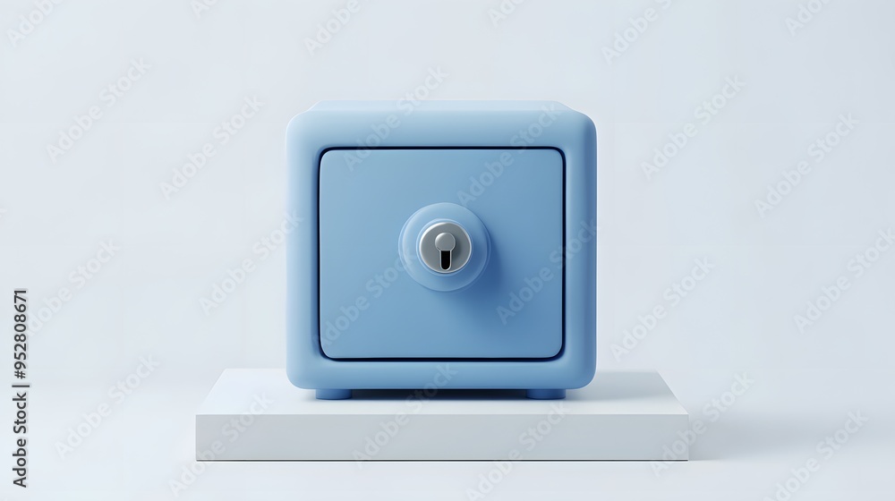 Poster cartoon 3d icon of safe with lock. 3d illustration for finance and banking on white background. simp