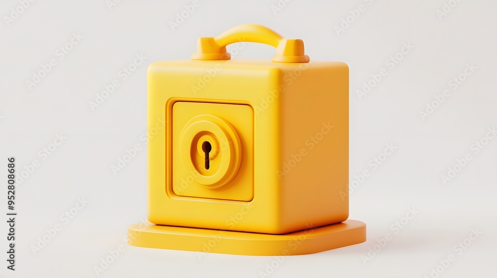 Poster cartoon 3d icon of safe with lock. 3d illustration for finance and banking on white background. simp