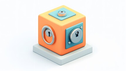 
cartoon 3d icon of safe with lock. 3d illustration for finance and banking on white background. simple 3d rendering of safe on platform, white background