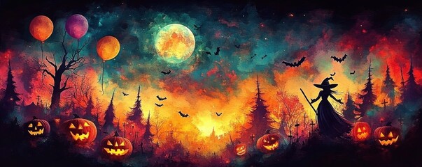 Fototapeta premium abstract and colorful beautiful illustration of halloween themed scene