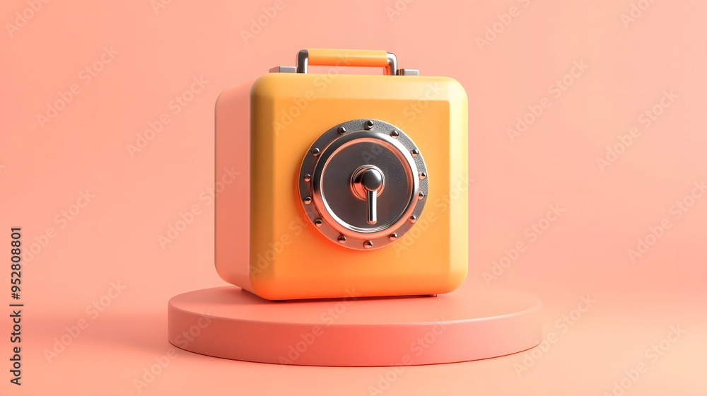 Poster cartoon 3d icon of safe with lock. 3d illustration for finance and banking on white background. simp