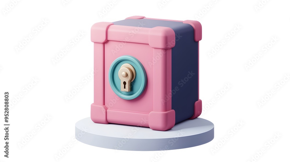 Poster cartoon 3d icon of safe with lock. 3d illustration for finance and banking on white background. simp