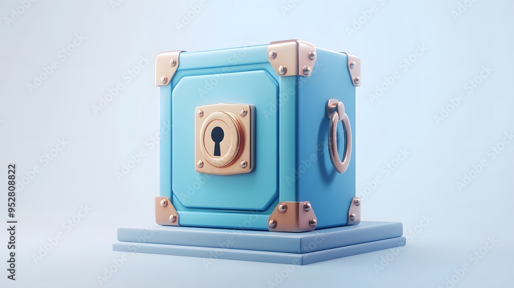 Poster cartoon 3d icon of safe with lock. 3d illustration for finance and banking on white background. simp