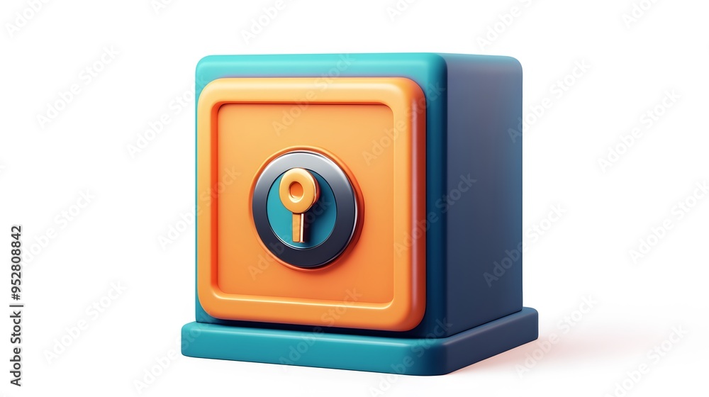Poster cartoon 3d icon of safe with lock. 3d illustration for finance and banking on white background. simp