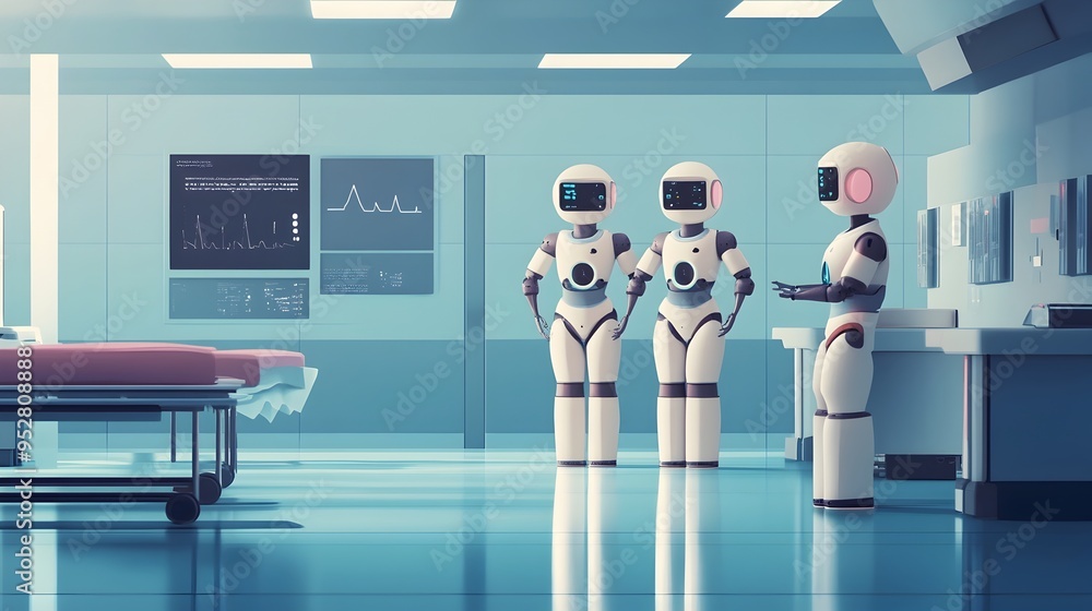 Aufkleber innovative graphic showcasing iot enabled robotic assistants revolutionizing hospital and patient ca