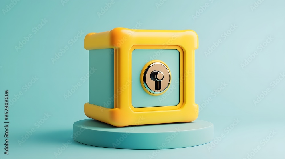 Poster cartoon 3d icon of safe with lock. 3d illustration for finance and banking on white background. simp