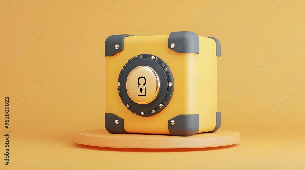 Poster cartoon 3d icon of safe with lock. 3d illustration for finance and banking on white background. simp