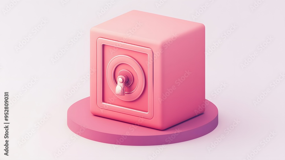 Poster cartoon 3d icon of safe with lock. 3d illustration for finance and banking on white background. simp