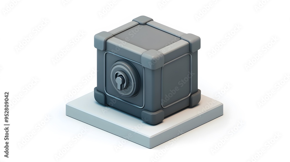 Poster cartoon 3d icon of safe with lock. 3d illustration for finance and banking on white background. simp