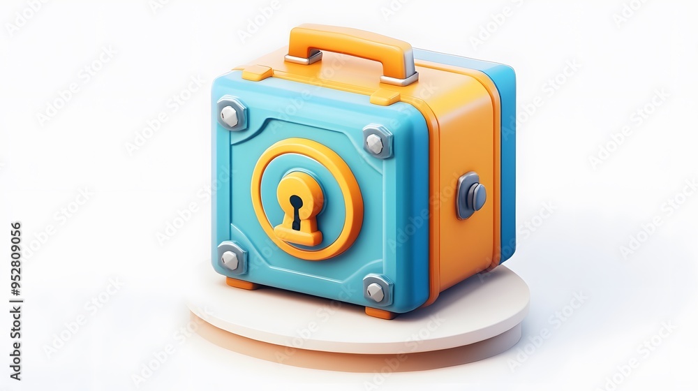 Poster cartoon 3d icon of safe with lock. 3d illustration for finance and banking on white background. simp