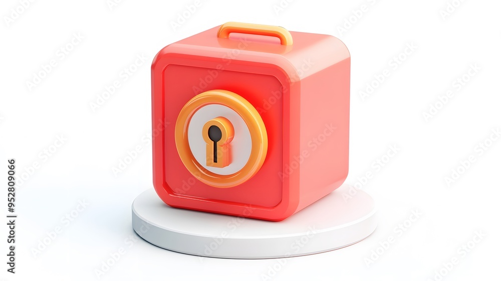 Poster cartoon 3d icon of safe with lock. 3d illustration for finance and banking on white background. simp