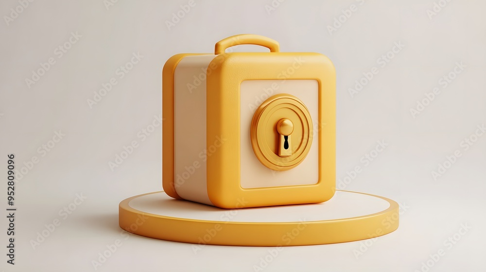 Poster cartoon 3d icon of safe with lock. 3d illustration for finance and banking on white background. simp