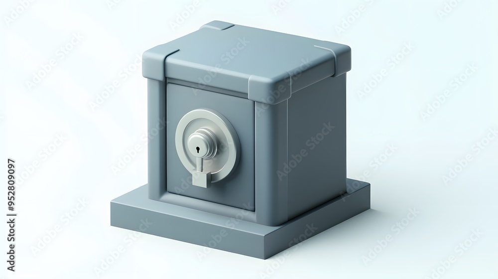 Poster cartoon 3d icon of safe with lock. 3d illustration for finance and banking on white background. simp