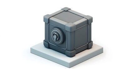 
cartoon 3d icon of safe with lock. 3d illustration for finance and banking on white background. simple 3d rendering of safe on platform, white background