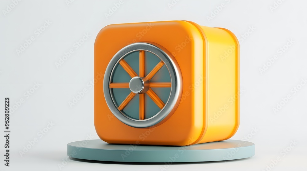 Poster cartoon 3d icon of safe with lock. 3d illustration for finance and banking on white background. simp