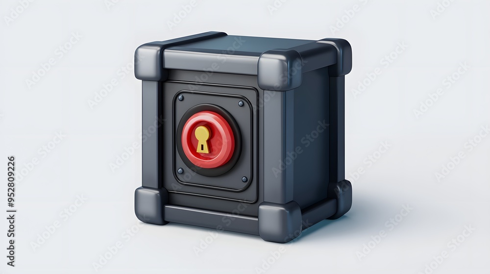 Poster cartoon 3d icon of safe with lock. 3d illustration for finance and banking on white background. simp