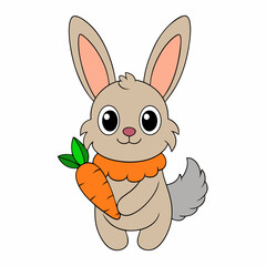 Long-Eared Bunny Holding Carrot Vector Art
