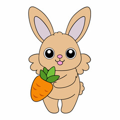 Long-Eared Bunny Holding Carrot Vector Art