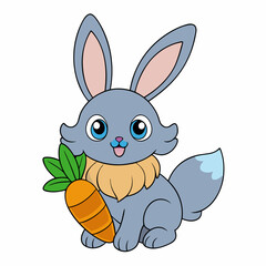 Long-Eared Bunny Holding Carrot Vector Art