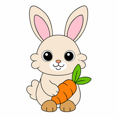 Long-Eared Bunny Holding Carrot Vector Art