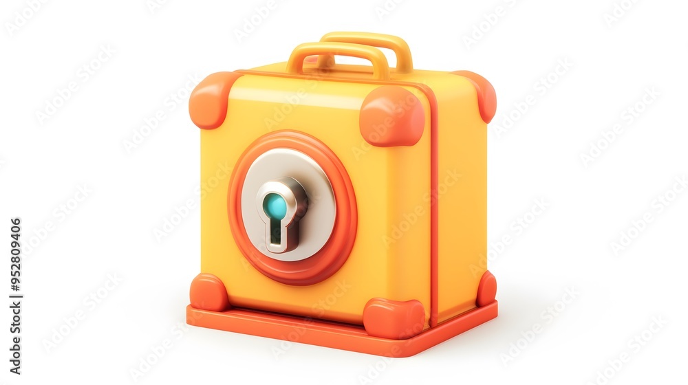 Poster cartoon 3d icon of safe with lock. 3d illustration for finance and banking on white background. simp