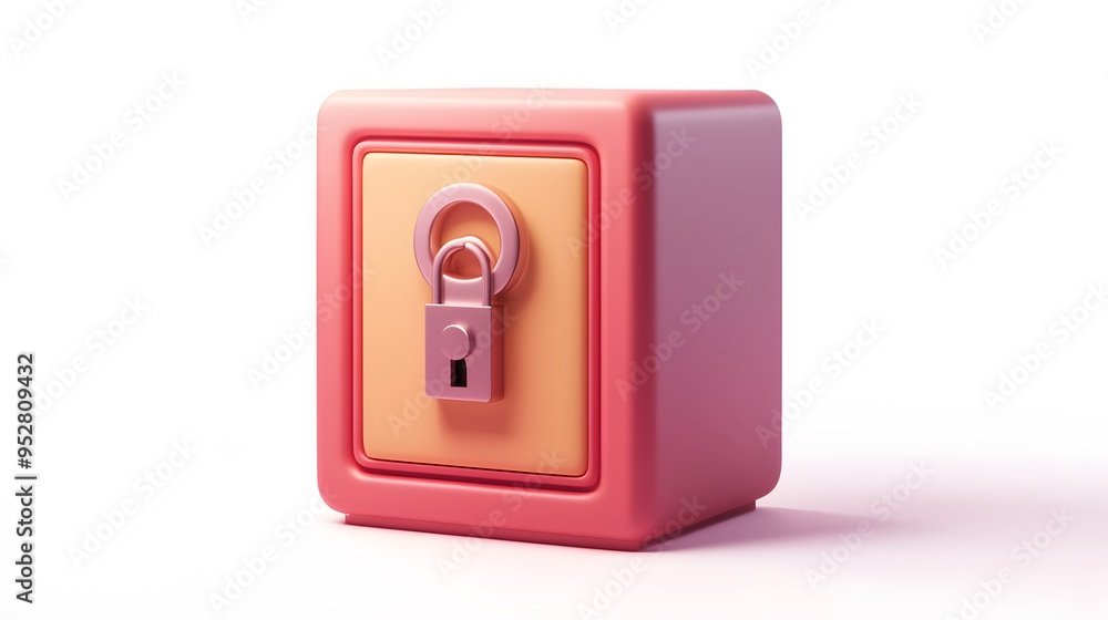 Poster cartoon 3d icon of safe with lock. 3d illustration for finance and banking on white background. simp
