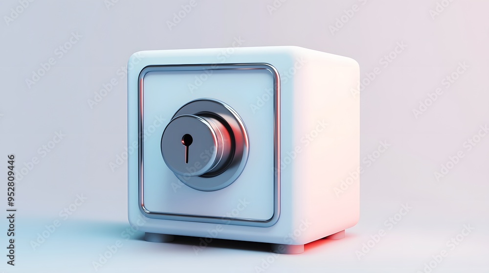 Poster cartoon 3d icon of safe with lock. 3d illustration for finance and banking on white background. simp