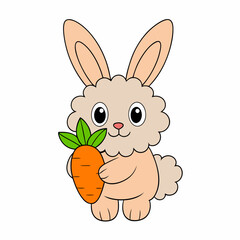 Long-Eared Bunny Holding Carrot Vector Art