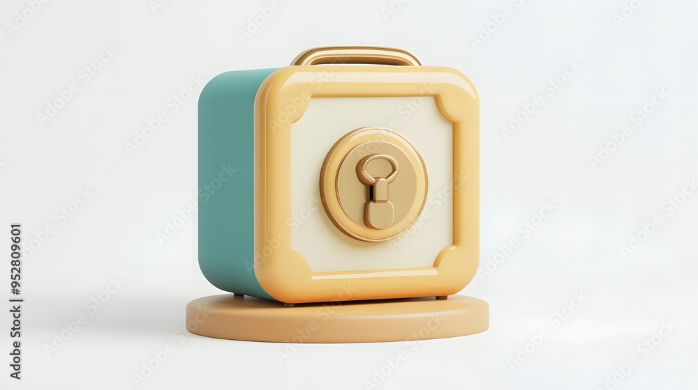 Poster cartoon 3d icon of safe with lock. 3d illustration for finance and banking on white background. simp