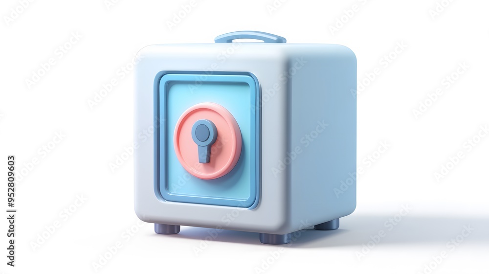 Poster cartoon 3d icon of safe with lock. 3d illustration for finance and banking on white background. simp