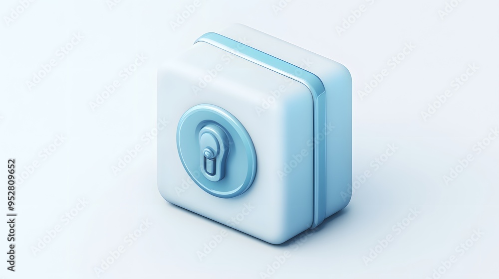 Poster cartoon 3d icon of safe with lock. 3d illustration for finance and banking on white background. simp
