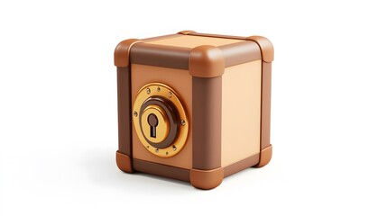 
cartoon 3d icon of safe with lock. 3d illustration for finance and banking on white background. simple 3d rendering of safe on platform, white background