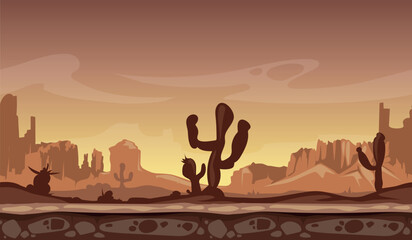 Mountain desert game background. Western dryland landscape