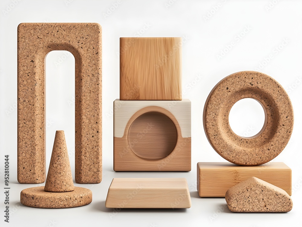 Poster eco friendly yoga blocks in minimalist studio setting with soft shadows