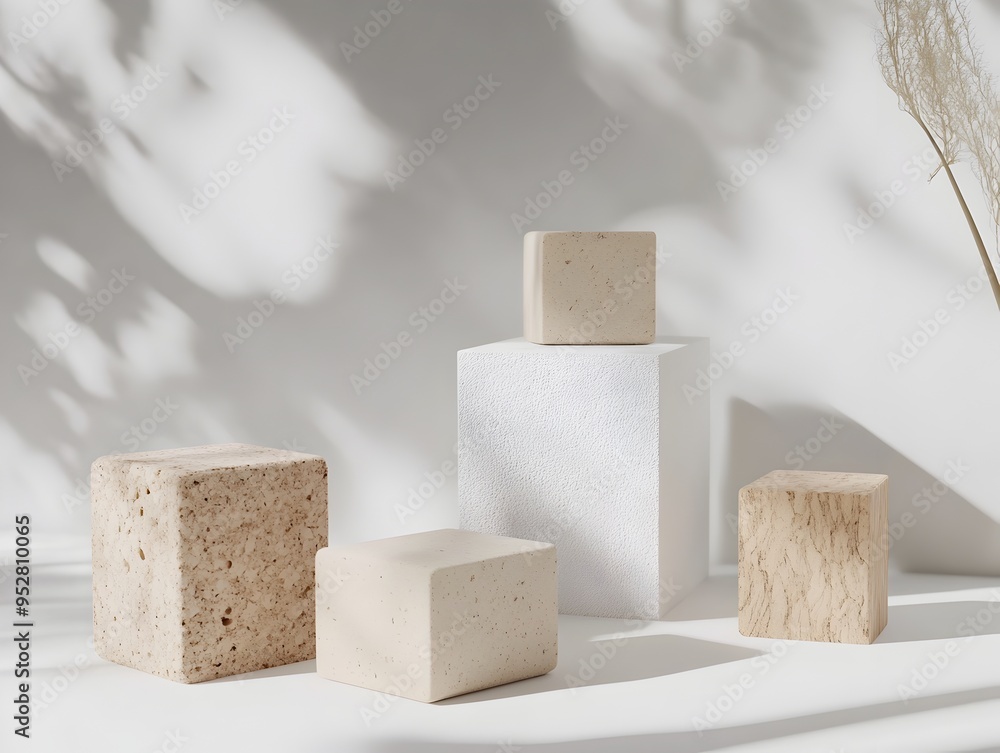Poster eco friendly yoga blocks in minimalist studio setting with soft shadows