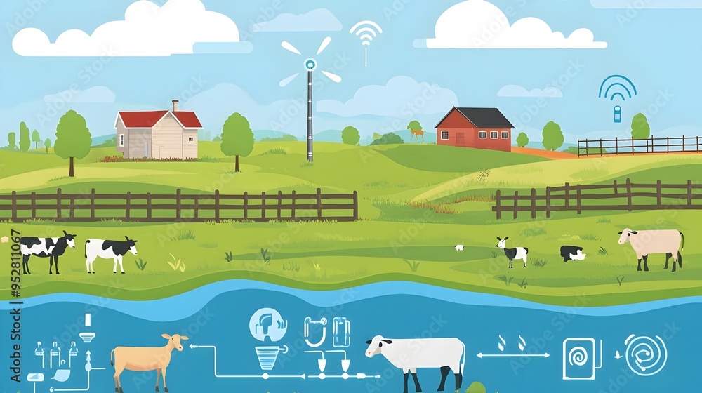 Poster innovative graphic showcasing a smart iot based water supply system designed for efficient and susta