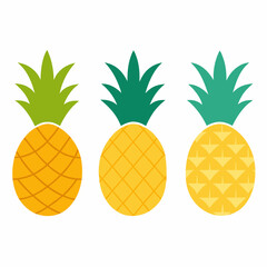 Minimalist Pineapple Fruit Vector Art Set of 4 on White Background