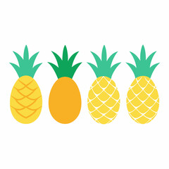 Minimalist Pineapple Fruit Vector Art Set of 4 on White Background