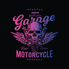 Vintage Custom Motorcycle Poster. Original vector illustration in vintage style isolated on black background. T-shirt design.