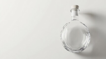 A clear glass decanter with a cork lid, elegantly designed for serving beverages.
