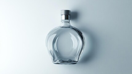 A clear glass bottle with a sleek design, ideal for beverages or decorative purposes.